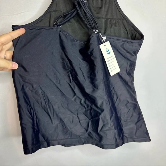 NWT Beachsissi Halter Tankini Top Criss Cross Black Swim Tank Women’s XL - Picture 6 of 9